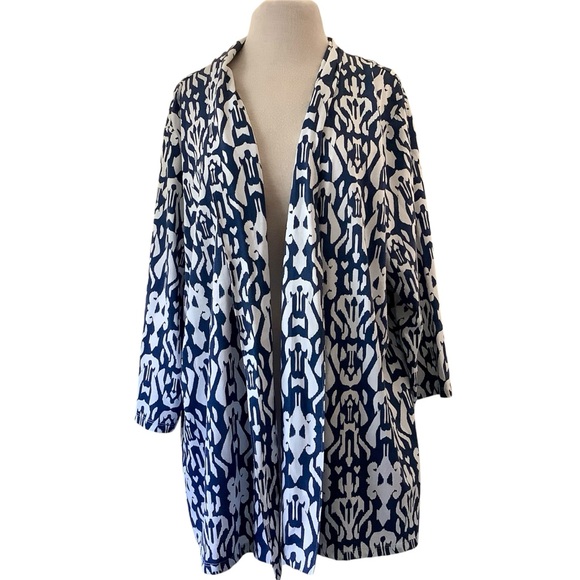 Chic Comfort Collection Navy and White Patterned knit Jacket - Picture 1 of 2